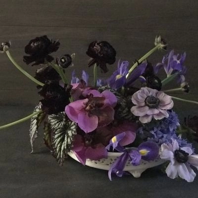 decorazione dallo stile fiammingo, decorazione spettinata, ranuncolo, iris, orchidea vanda, anemone